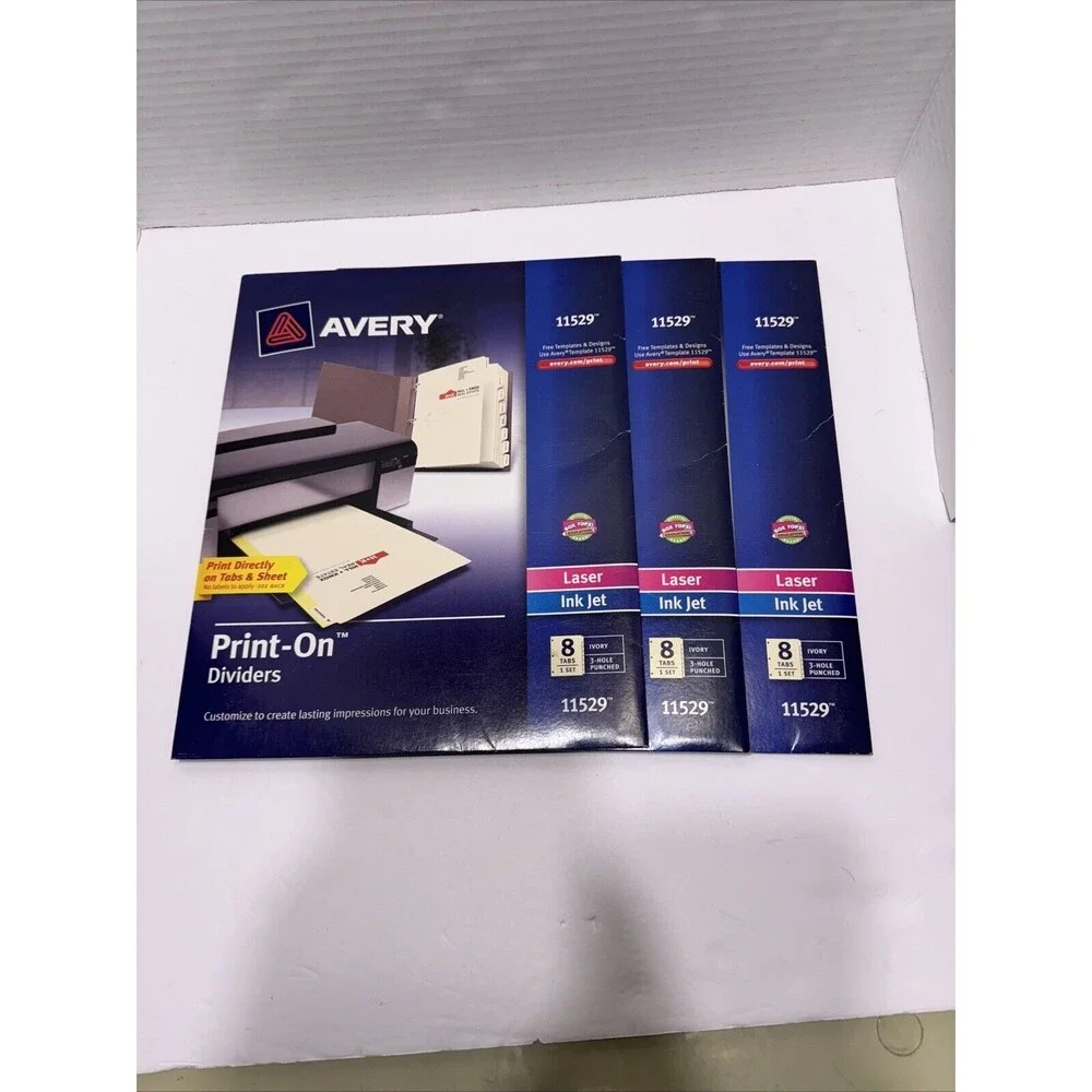 3 PACKS Avery Print On Dividers 8 Tab 3 Hole Punched Ivory 11529 Laser/ Ink Jet